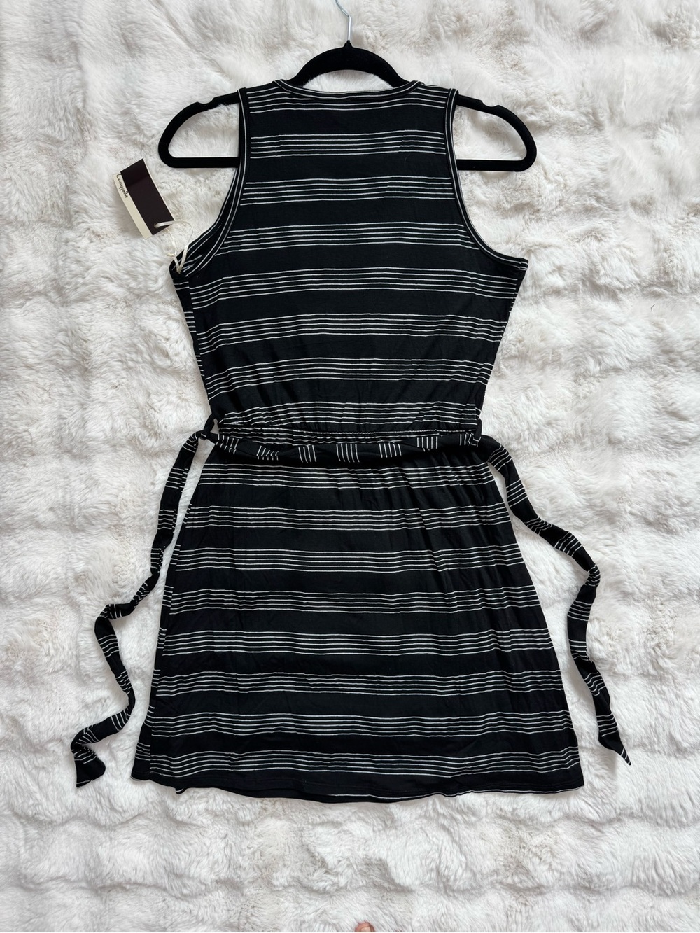 Loveappella Black & White Striped Faux Wrap Mini Dress - Picture 3 of 6